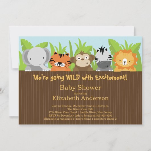 Cute Oerwoud Safari Animals Baby Shower Invitation Kaart (Voorkant)