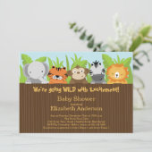 Cute Oerwoud Safari Animals Baby Shower Invitation Kaart (Staand voorkant)