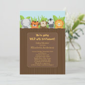 Cute Oerwoud Safari Animals Baby Shower Invitation Kaart (Staand voorkant)