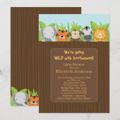 Cute Oerwoud Safari Animals Baby Shower Invitation Kaart (Voorkant / Achterkant)
