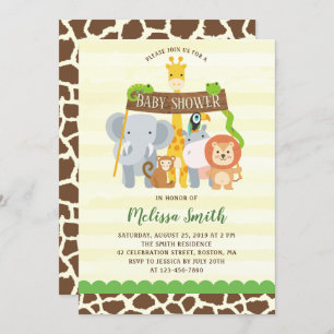 Cute Oerwoud Safari Animals Baby shower Invitation Kaart