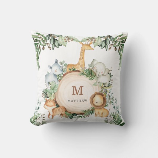 Cute Oerwoud Safari Animals Greenery Baby Nursery Kussen (Voorkant)