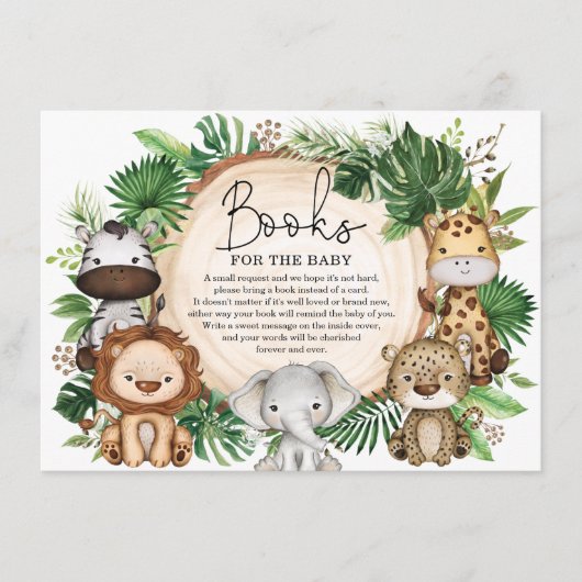 Cute Oerwoud Safari Animals Greenery Books for Bab Informatiekaartje (Voorkant)