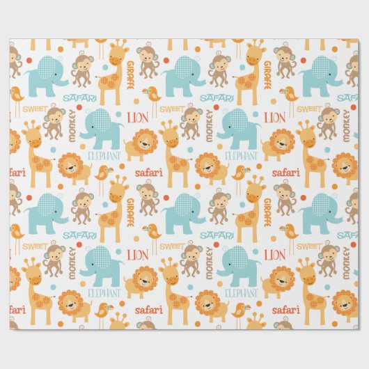 Cute Oerwoud Safari Animals Patroon Cadeaupapier (Vlak)
