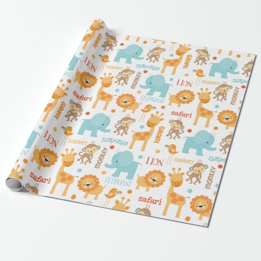 Cute Oerwoud Safari Animals Patroon Cadeaupapier (Uitgerold)