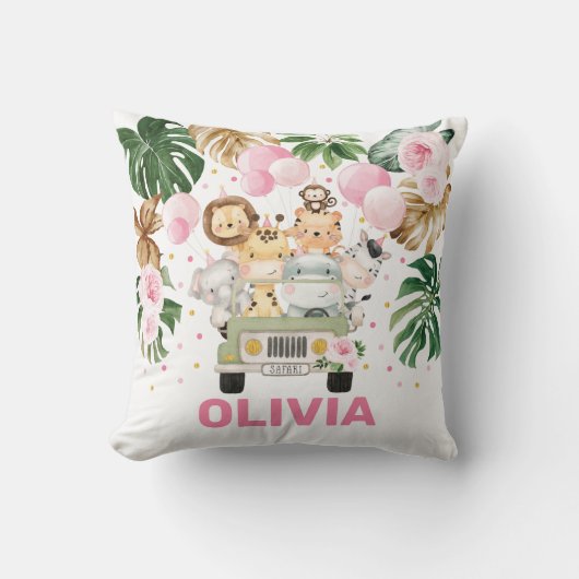 Cute Oerwoud Safari Animals Tropical Greenery Girl Kussen (Voorkant)