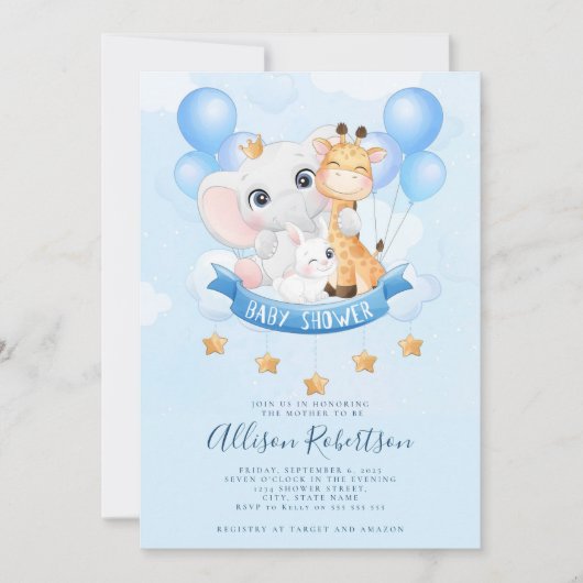 Cute Oerwoud Safari Animals Waterverf Baby shower Kaart (Voorkant)