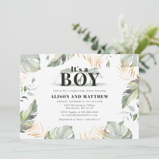 Cute Oerwoud Safari Baby shower Boys Giraffe Kaart (Staand voorkant)