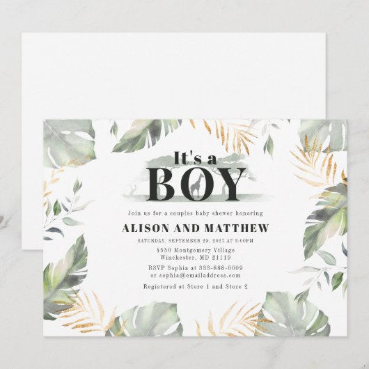 Cute Oerwoud Safari Baby shower Boys Giraffe Kaart (Voorkant / Achterkant)