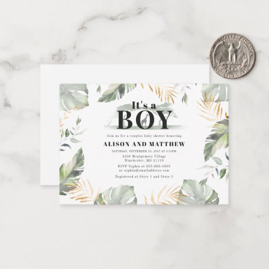 Cute Oerwoud Safari Baby shower Boys Giraffe Notitiekaartje (Voorkant / Achterkant in situ)