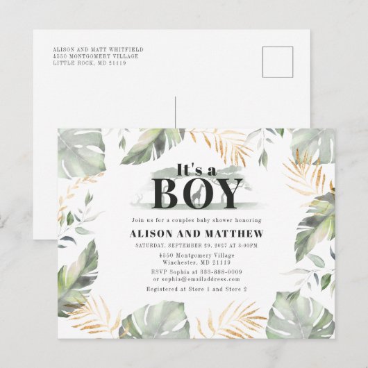 Cute Oerwoud Safari Baby shower Boys Giraffe Uitnodiging Briefkaart (Voorkant / Achterkant)