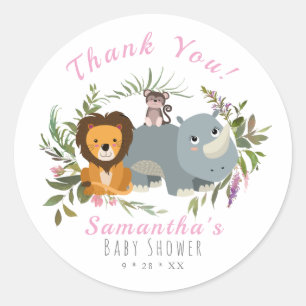 Cute Oerwoud Safari Baby shower Hartelijk dank Ronde Sticker