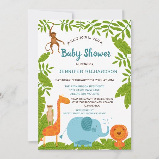 Cute Oerwoud Safari Baby shower Kaart (Voorkant)