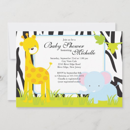 Cute Oerwoud Safari Baby shower Uitnodiging (Voorkant)