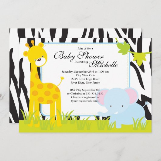 Cute Oerwoud Safari Baby shower Uitnodiging (Voorkant / Achterkant)