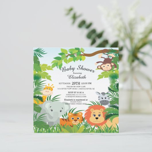 Cute Oerwoud Safari Baby Shower-uitnodigingen Kaart (Staand voorkant)