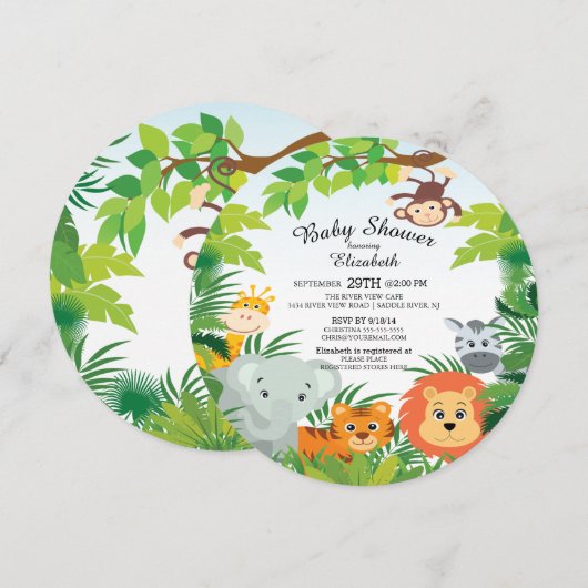 Cute Oerwoud Safari Baby Shower-uitnodigingen Kaart (Voorkant / Achterkant)