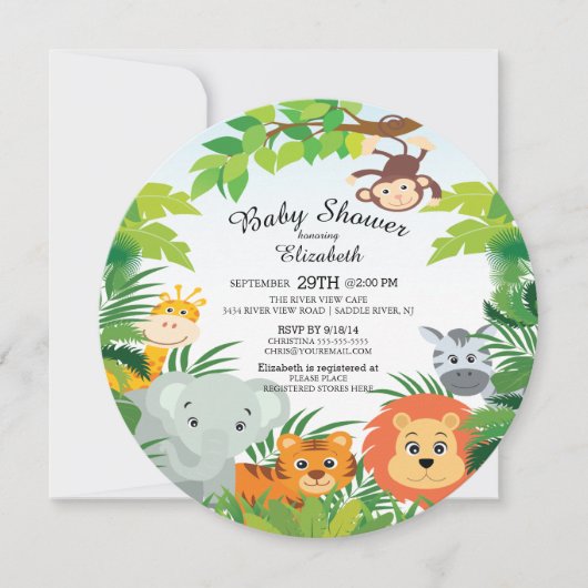 Cute Oerwoud Safari Baby Shower-uitnodigingen Kaart (Voorkant)