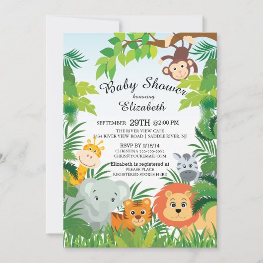 Cute Oerwoud Safari Baby Shower-uitnodigingen Kaart (Voorkant)