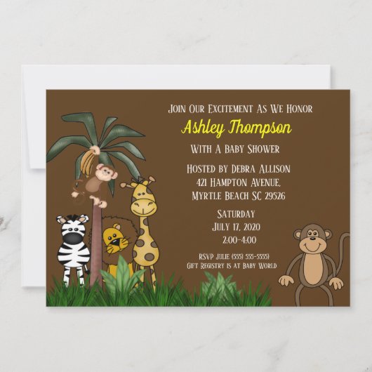Cute Oerwoud Safari Baby Shower-uitnodigingen Kaart (Voorkant)