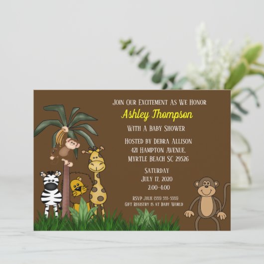 Cute Oerwoud Safari Baby Shower-uitnodigingen Kaart (Staand voorkant)