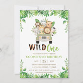 Cute Oerwoud Safari Car Greenery Birthday Wild One Kaart (Voorkant)