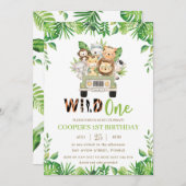 Cute Oerwoud Safari Car Greenery Birthday Wild One Kaart (Voorkant / Achterkant)