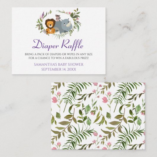 Cute Oerwoud Safari Diaper Raffle Baby shower Informatiekaartje (Voorkant / Achterkant)
