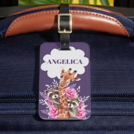Cute Oerwoud Safari Floral Giraffe Kinder Bagagelabel