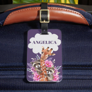 Cute Oerwoud Safari Floral Giraffe Kinder Bagagelabel