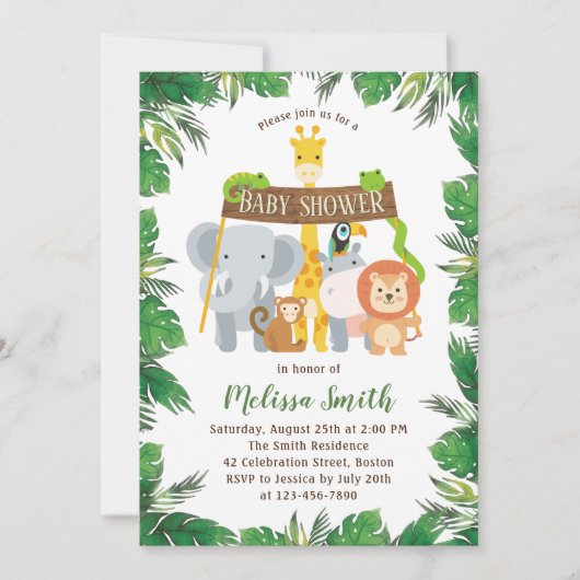 Cute Oerwoud Safari Forest Animals Baby shower Kaart (Voorkant)
