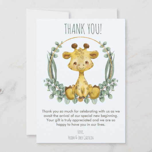 Cute Oerwoud Safari Giraffe Baby shower Hartelijk  Bedankkaart (Voorkant)