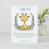 Cute Oerwoud Safari Giraffe Baby shower Hartelijk  Bedankkaart (Staand voorkant)