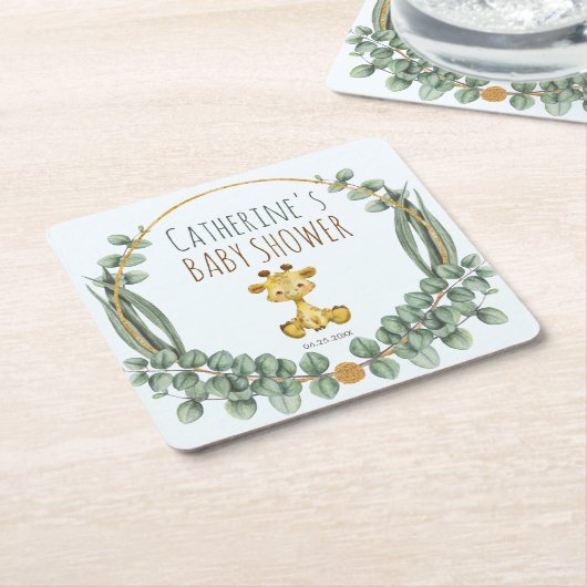 Cute Oerwoud Safari Giraffe Baby shower Kartonnen Onderzetters (Schuin)