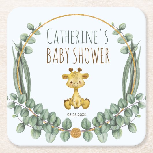 Cute Oerwoud Safari Giraffe Baby shower Kartonnen Onderzetters (Voorkant)