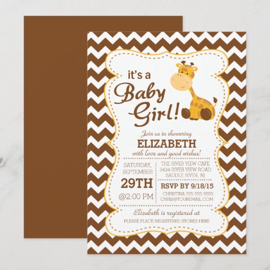 Cute Oerwoud Safari Giraffe Baby shower Uitnodigin Kaart (Voorkant / Achterkant)