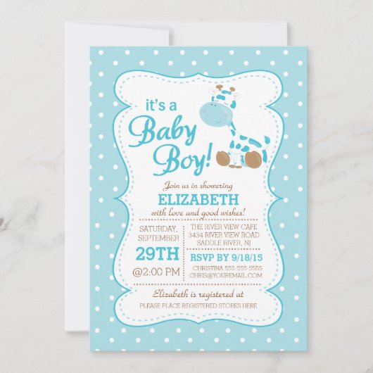 Cute Oerwoud Safari Giraffe Baby shower Uitnodigin Kaart (Voorkant)