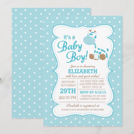 Cute Oerwoud Safari Giraffe Baby shower Uitnodigin Kaart (Voorkant / Achterkant)