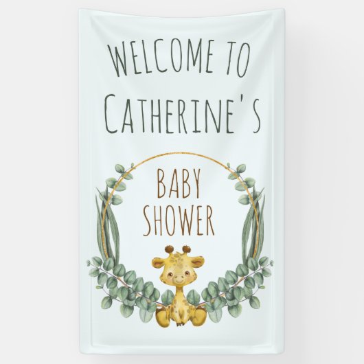 Cute Oerwoud Safari Giraffe Baby shower Welcome Spandoek (Verticaal)