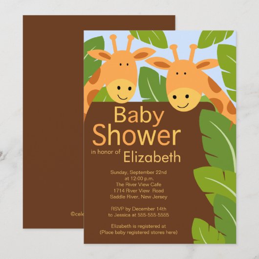 Cute Oerwoud Safari Giraffe Multiple Baby shower Kaart (Voorkant / Achterkant)