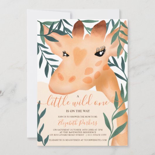 Cute oerwoud safari giraffe waterverf baby shower kaart (Voorkant)