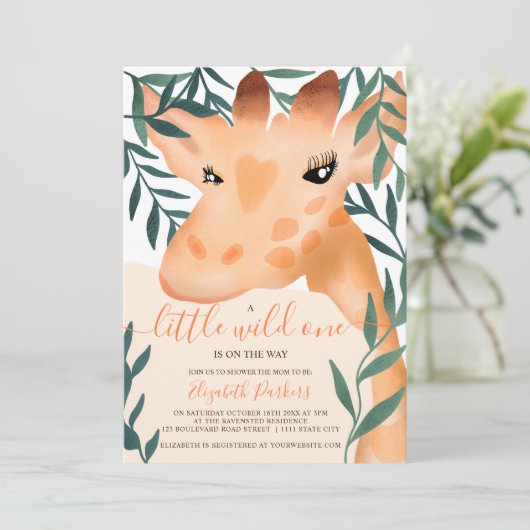 Cute oerwoud safari giraffe waterverf baby shower kaart (Staand voorkant)