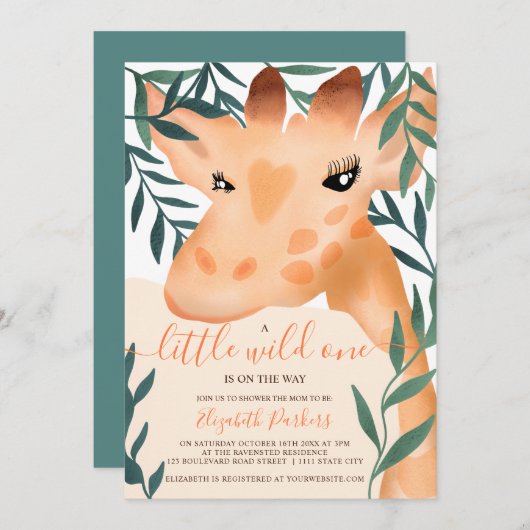 Cute oerwoud safari giraffe waterverf baby shower kaart (Voorkant / Achterkant)