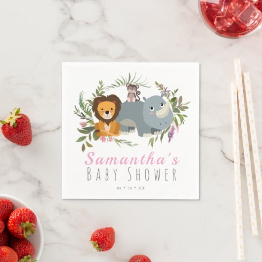 Cute Oerwoud Safari Girl Baby shower Servet (Insitu)
