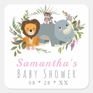 Cute Oerwoud Safari Girl Baby shower Vierkante Sticker