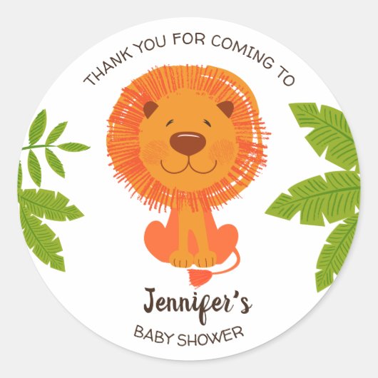 Cute Oerwoud Safari Lion Baby shower Hartelijk dan Ronde Sticker (Voorkant)