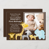 Cute Oerwoud Safari Photo Birthday Invitation Kaart (Voorkant / Achterkant)