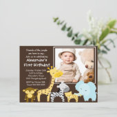 Cute Oerwoud Safari Photo Birthday Invitation Kaart (Staand voorkant)