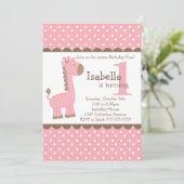 Cute Oerwoud Safari Roze Giraffe Birthday Party Kaart (Staand voorkant)