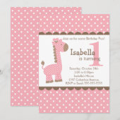 Cute Oerwoud Safari Roze Giraffe Birthday Party Kaart (Voorkant / Achterkant)